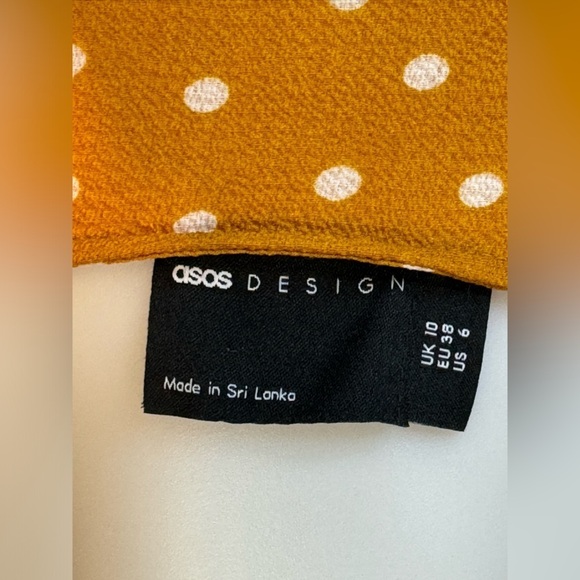 Size 6 polkadot, midi, button-down dress, mustard, yellow V-neck waist. ASOS - Picture 11 of 11